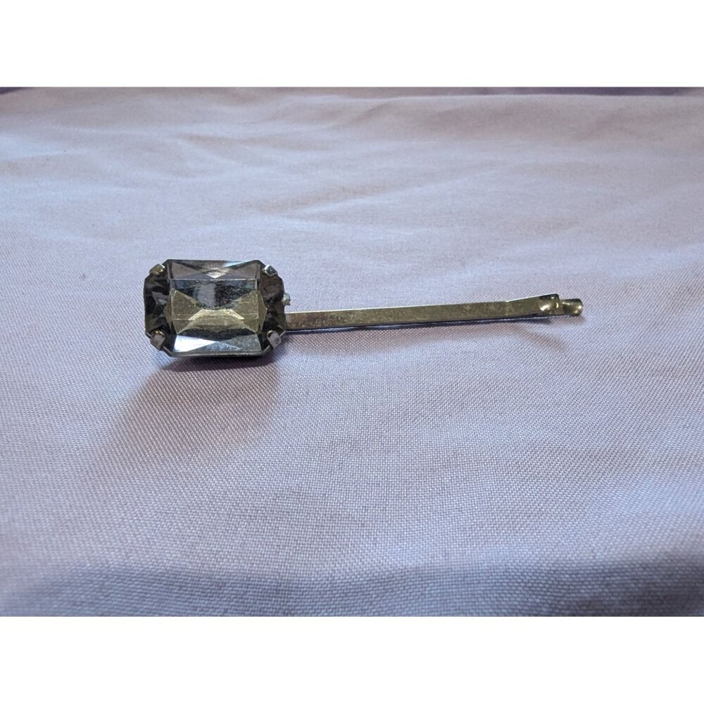 Vintage Bobby Pin With Rectangular Faceted Crystal Stone